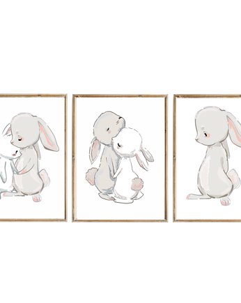 Zestaw 3 plakatów obrazków  Cute Bunny A3 PZ, Bajkowe Wnetrza