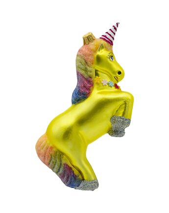 Bombka choinkowa: Jednorożec z tęczową grzywą: żółty, Syn Bombkarza