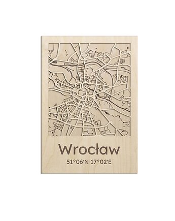 Drewniany obraz WROCŁAW Plan miasta z ulicami, smxdsgn