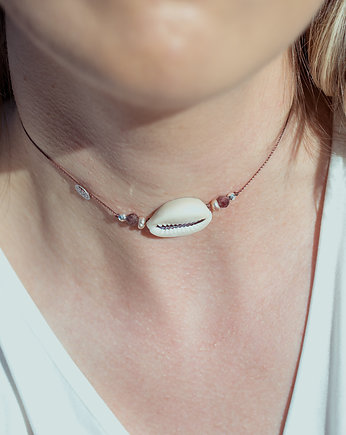 Choker Muszla Kamienie Granatu Perły, w hand works