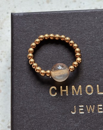 Pierścionek elastyczny Hematyt i Agat Kawowy, Chmolowska Jewellery