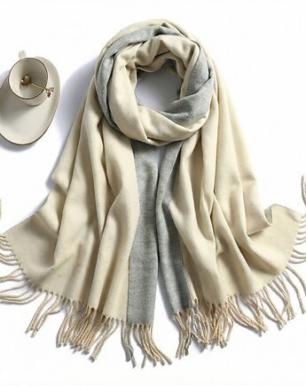 SZAL SZALIK kaszmir 100% kaszmirowy beżowy szary, AKADEMIA STYLU