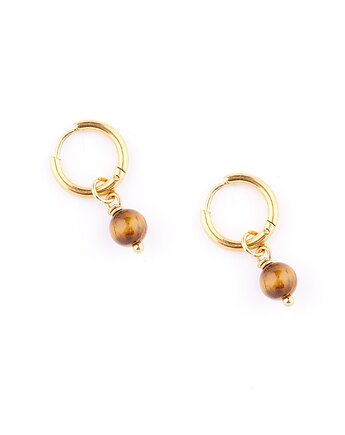 Tygrysie oko - kolczyki koła - pozłacana stal szlachetna, Kulka Bransoletki