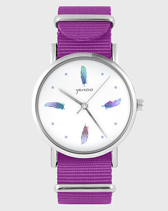 Zegarek - Turkusowe piórka - amarant, nato, yenoo