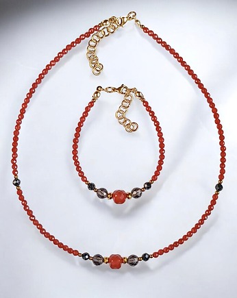 RAZEM TANIEJ! komplet jesienny : karneol, kwarc dymny, czarny turmalin, kaktusia