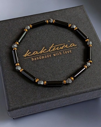 ODWAGA, SIŁA :: delikatna bransoletka onyks, hematyt : gold, kaktusia