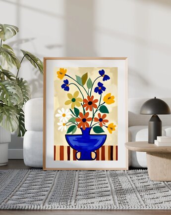 Kwiaty w wazonie grafika, kolorowa dekoracja ścienna, plakat,, black dot studio