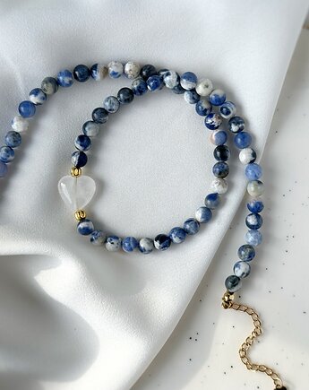 Naszyjnik niebieski Sodalit z Sercem Kryształ Górski, Lajka