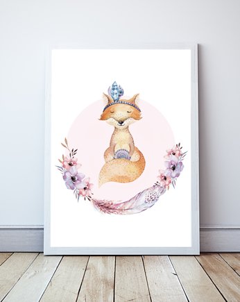 Plakat Lisek z serii Leśne Zwierzęta Róż, Wallie Studio Dekoracji