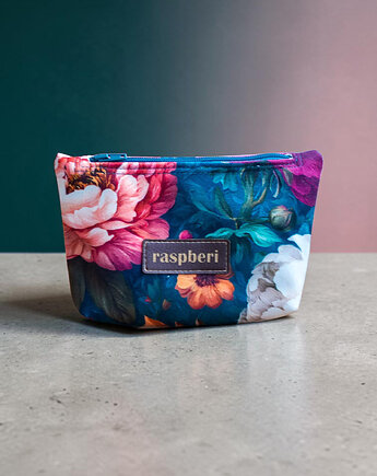 Etui na klucze z weluru w peonie kwiatowe etui handmade, raspberi
