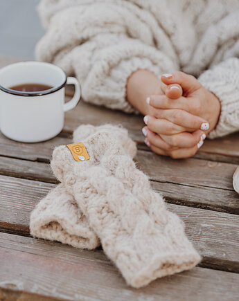 Rękawiczki bez palców z alpaki LULLABY 100 % alpaka latte, sploteka