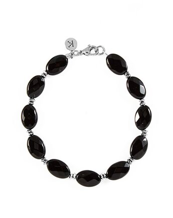 Elegancka bransoletka z małych owalnych Onyksów - Wersja Srebrna, Kulka Bransoletki