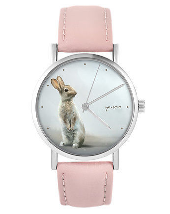 Zegarek - Zając - skóra, pudrowy róż, yenoo