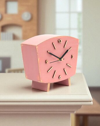 Zegar biurkowy drewniany- cichy mechanizm - Pink, Clock Wood Studio