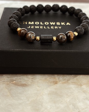 Bransoletka Męska Bronzyt, Tygrysie oko i Turmalin, Chmolowska Jewellery