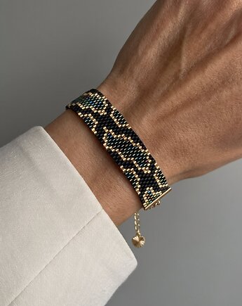 Paliwo - zielona złota bransoletka z koralików Miyuki - snake pattern, Mosuki