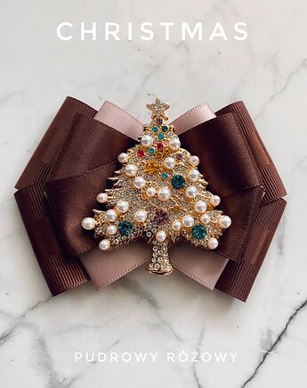 Brosza z Choinką z perłami  Mikołajki Święta, Pudrowy Różowy