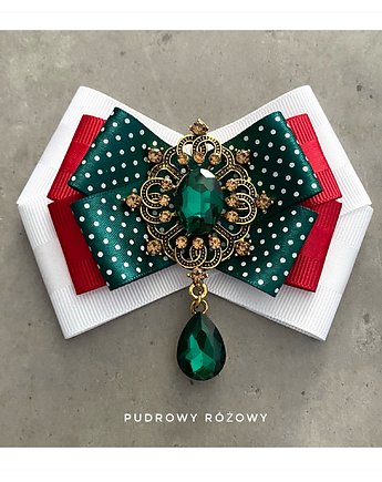 Brosza z zielonym kryształem NEW Święta Mikołajki, Pudrowy Różowy
