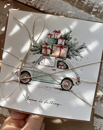 Kartka świąteczna ręcznie robiona na Boże Narodzenie - Mikołaj, sorte