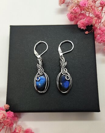 Kolczyki Labradoryt stal chirurgiczna handmade wirewrapping, byNostawen