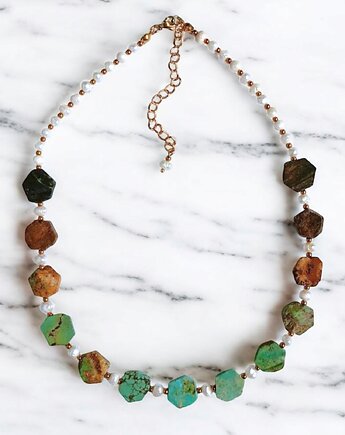 UNIKAT : turkus i perły : naszyjnik unikatowy, kaktusia