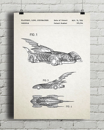 Batman - Batmobil - patent - plakat vintage, minimalmill