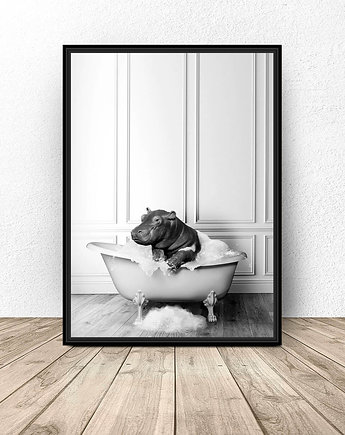 Plakat do łazienki "Hipopotam w wannie", scandiposter