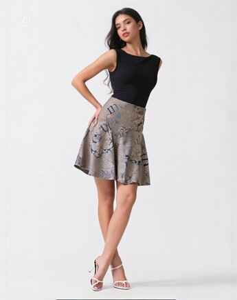Spódnica w gazetowy print, NAT FASHION ROOM