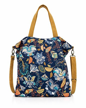 Torba na ramię XL - print jesienne kwiaty, PRACOWNIA 166