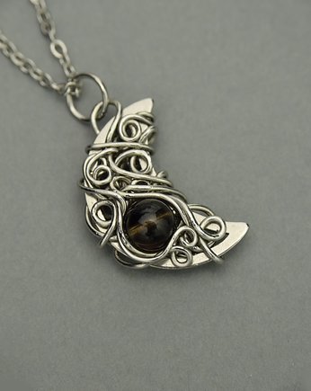 Wisiorek księżyc kwarc dymny wire wrapping, Agata Rozanska