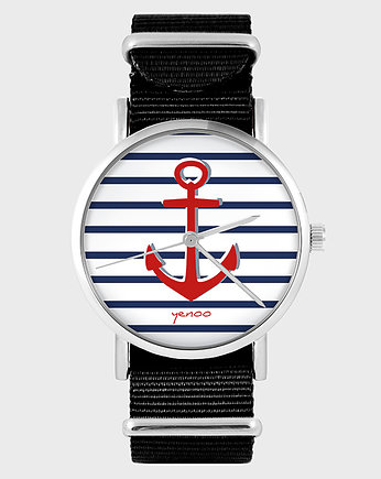 Zegarek - Kotwica - czarny, nylonowy, yenoo