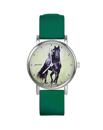 Zegarek  mały - Czarny koń 2 - silikonowy, zielony, yenoo