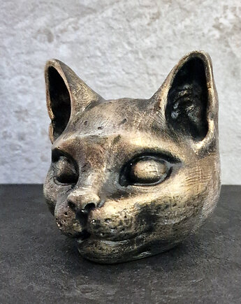 Rzeźba Głowa kota złoty wys. 7,3 cm, JBJart Justyna Jaszke