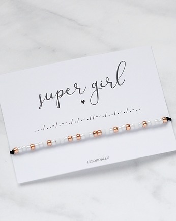 SUPER GIRL Morse Code Bracelet, OSOBY - Prezent dla mamy na urodziny