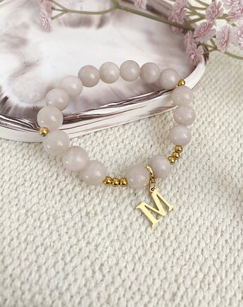 Bransoletka z jadeitów i literką - stal szlachetna pozłacana, Coccola JEWELLERY