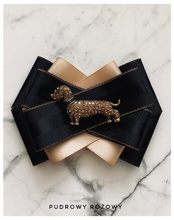 Brosza z Jamnikiem z kryształków NEW, Pudrowy Różowy