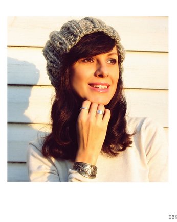 Szara czapka beanie  z wełną, Mademoiselle Patrini