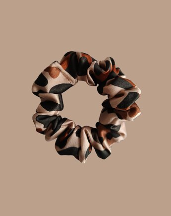 Gumka jedwabna, scrunchie, frotka beżowa panterka MINI, Capillum