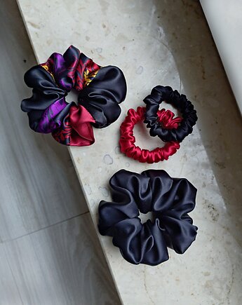 Kolor i czerń 2 - zestaw czterech jedwabnych scrunchie, BARLA