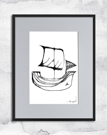 Statek - autorska grafika z ramą - nr 20, Maja Gajewska