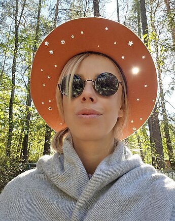 Pomarańczowy kapelusz boho, kapelusz z ażurowymi Gwiazdami, kapelusz na ślub, Forest Loops