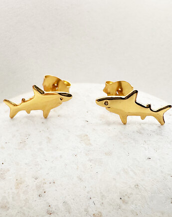 Pozłacane Srebrne kolczyki rekiny,  sztyfty rekinki, Anemon Atelier