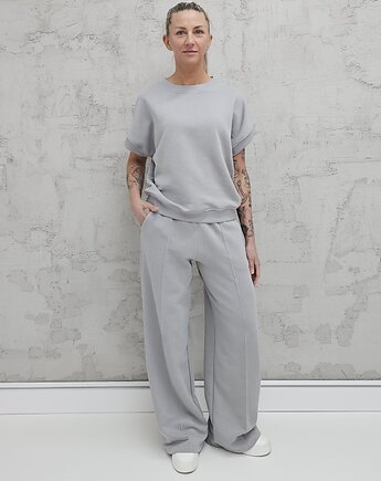 Chiara oversizowy komplet bezrękawnik i spodnie wide leg Glacier gray, Ablush