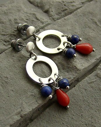 Koral i lapis lazuli - kolczyki, RayOfArt