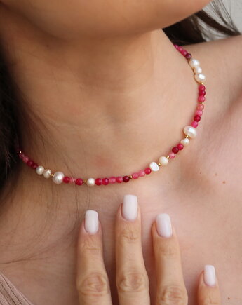 Choker / naszyjnik z jadeitów i pereł naturalnych- srebro 925 pozłacane, Coccola JEWELLERY