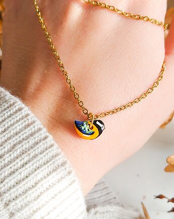 Naszyjnik wisiorek ptak sikorka bogatka, z motywem ptaszka, zawieszka ptaszek, Dary Rusałki