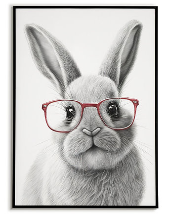 Plakat Zając w czerwonych okularach, plakat dla dziecka ze  zwierzątkiem., Bajkowe Obrazki