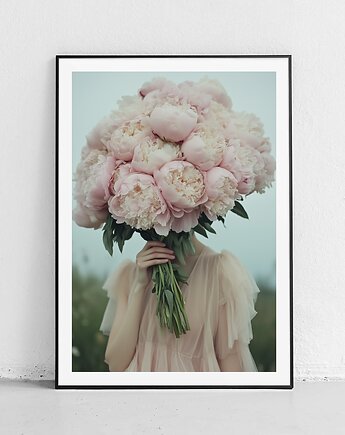 Plakat Bukiet piwonii i kobieta, Harvest Maison