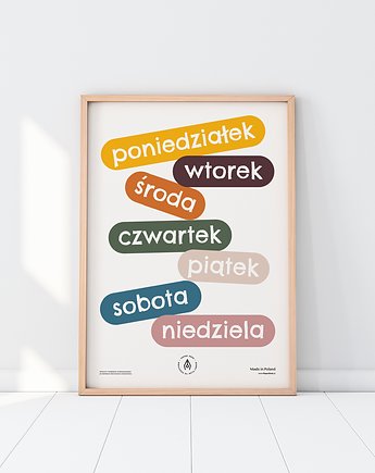 Plakat edukacyjny DNI TYGODNIA wspierający naukę pierwszych słów dzieci, PaperDesk