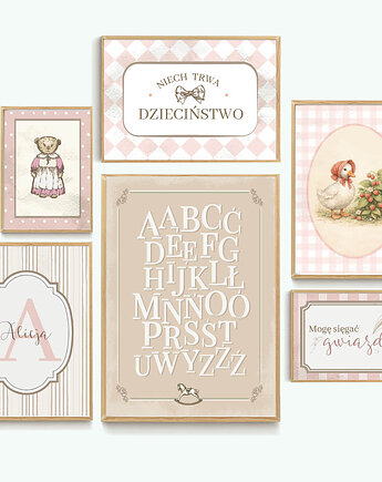 Różowy vintage - zestaw plakatów z inicjałem, ALE Pomysl